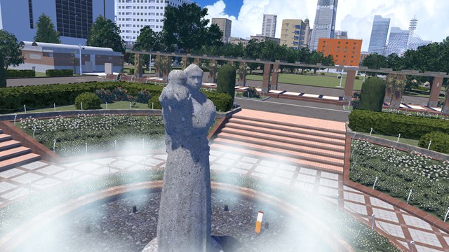 VRChat『Yokohama』ワールドの山下公園の噴水とシケモクくん