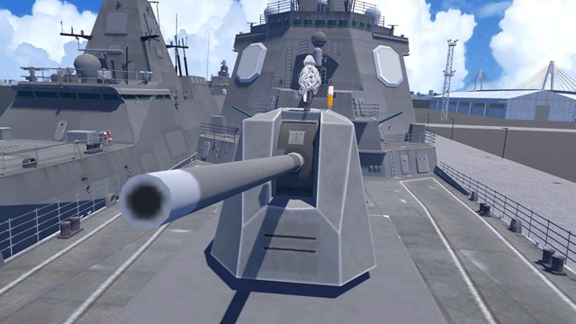 VRChat『Yokohama』ワールドの護衛艦まやの砲塔の上にて