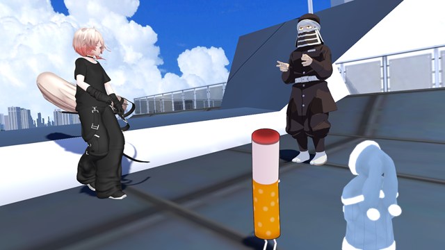 VRChat『Yokohama』ワールドでフレンドと話す様子